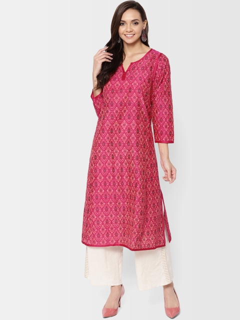 

Fabindia Women Pink Ikat Handwoven A-line Kurta