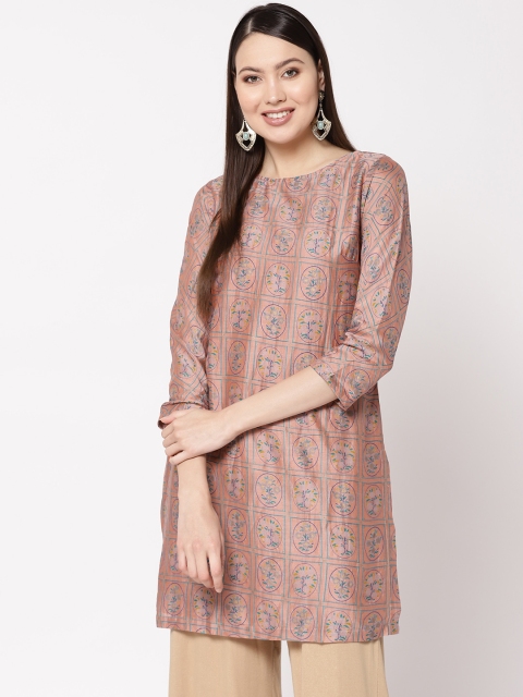 

Fabindia Women Dusty Pink & Green Printed Straight Kurta