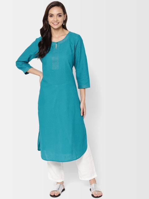 

Fabindia Women Blue Chevron Patterned Straight Kurta