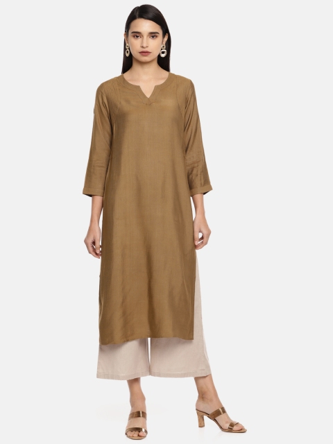 

Fabindia Women Brown Solid Straight Kurta