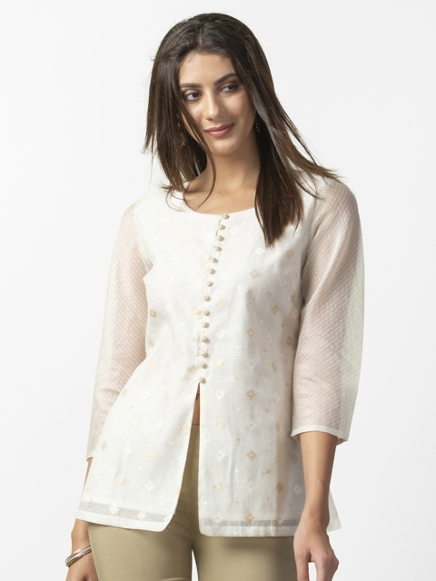 

Fabindia Women Off-White & Golden Woven Design Straight Kurti