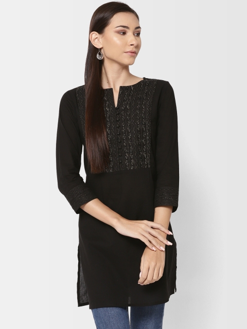 

Fabindia Women Black & Golden Solid Tunic