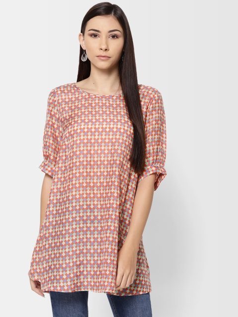 

Fabindia Women Coral Red & Off-White Printed Tunic