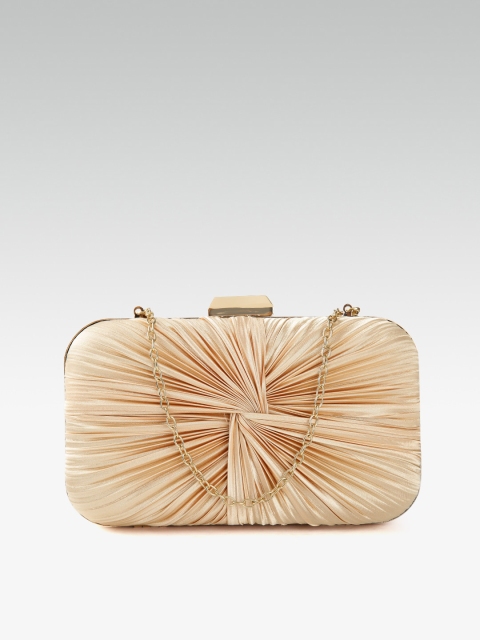 

20Dresses Gold-Toned Solid Box Clutch with Drape Detail