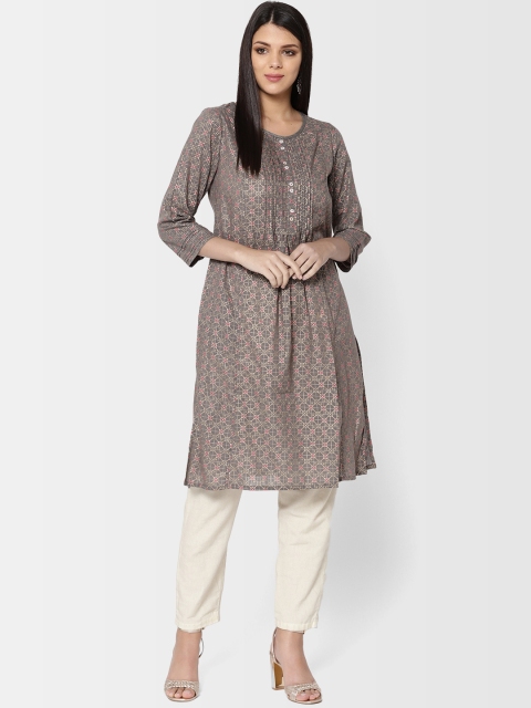 

Fabindia Women Grey & Golden Printed A-Line Kurta