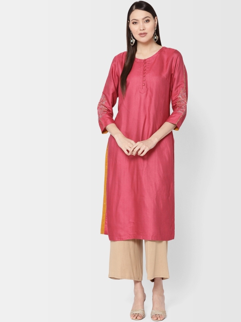 

Fabindia Women Pink Solid Straight Kurta