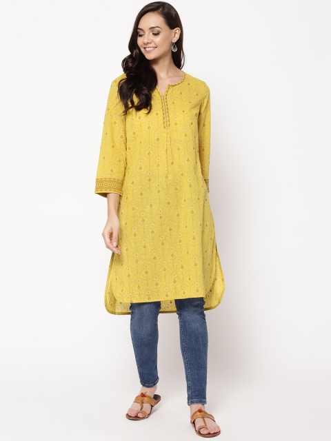 

Fabindia Women Yellow & Brown Printed Straight Kurta