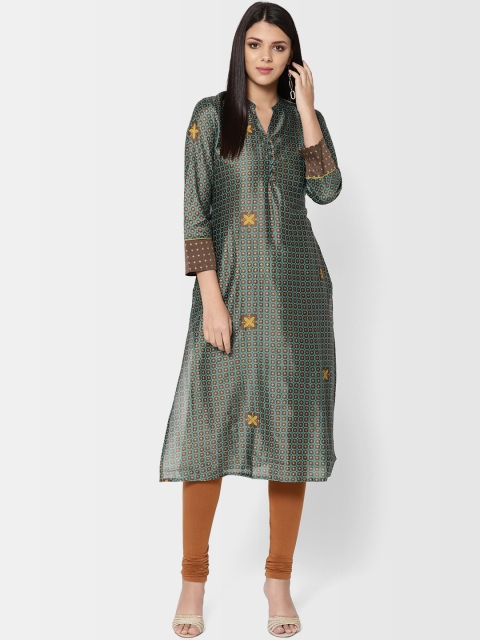

Fabindia Women Blue & Brown Printed Straight Kurta