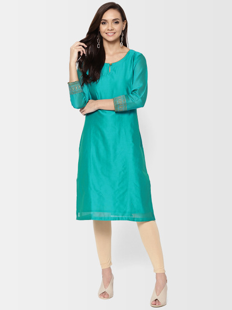 

Fabindia Women Green Solid Straight Kurta