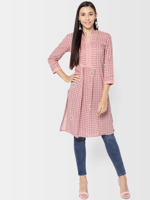

Fabindia Women Pink & Purple Printed Straight Kurta