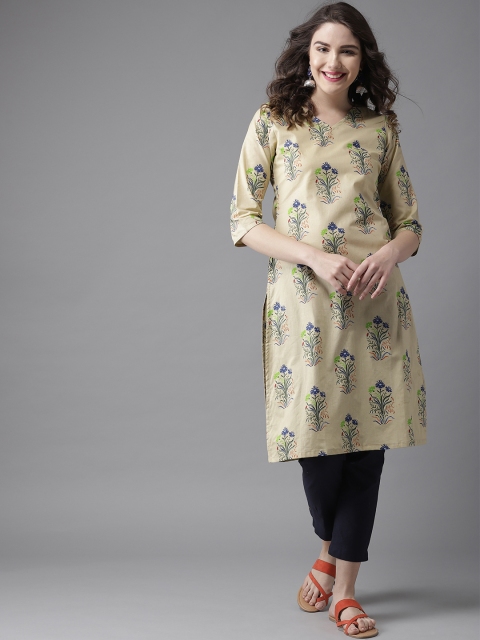 

HERE&NOW Women Beige & Blue Printed A-Line Kurta