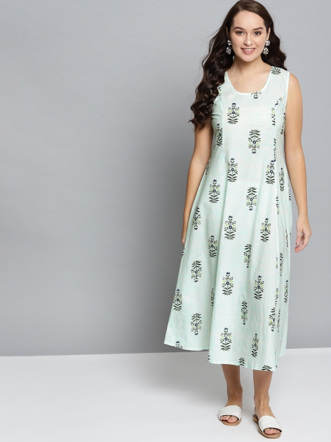 

HERE&NOW Women White & Green Printed A-Line Dress