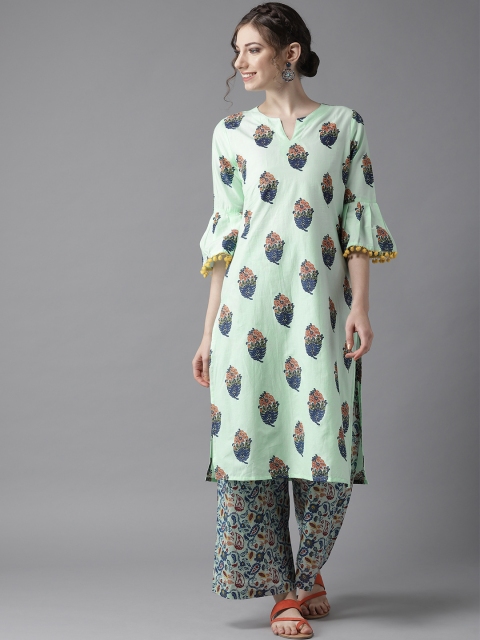 

HERE&NOW Women Green & Blue Printed Kurta with Palazzos