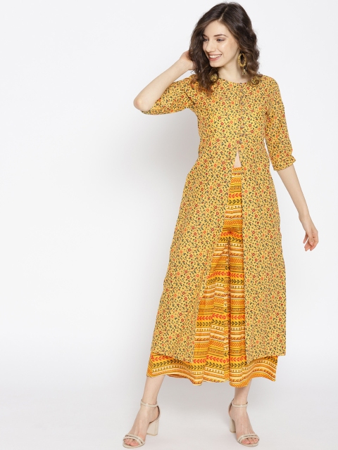 

HERE&NOW Women Yellow & Orange Printed Kurta with Palazzos