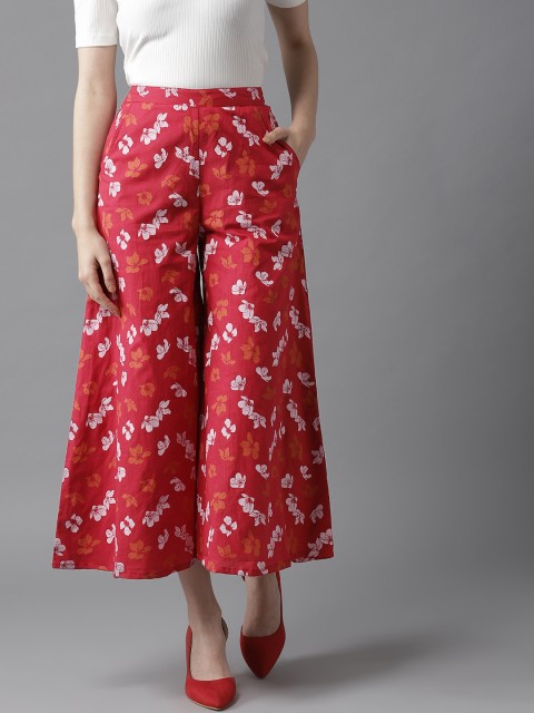 

HERE&NOW Women Red & White Printed Flared Palazzos