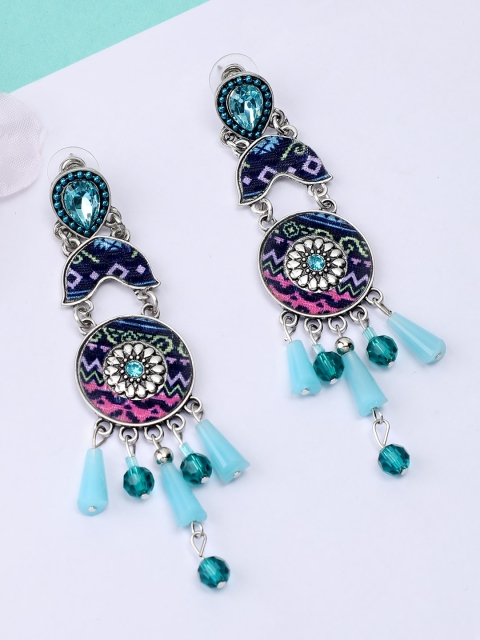 

Rubans Silver-Toned & Blue Contemporary Drop Earrings