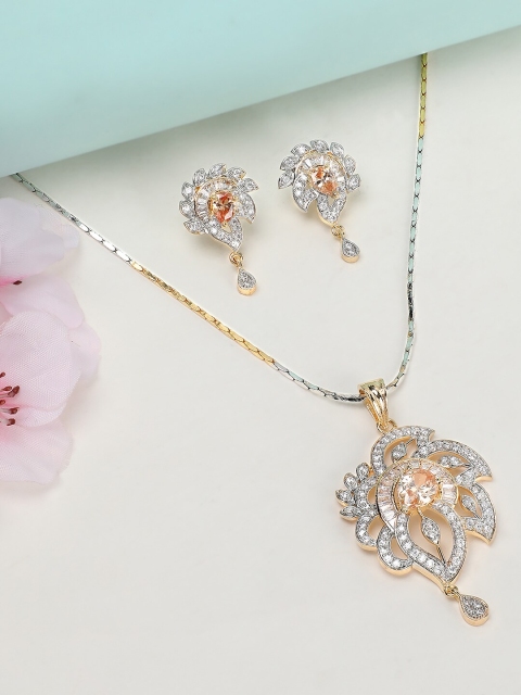 

Rubans Gold-Plated White Handcrafted Zircon Stone Jewellery Set