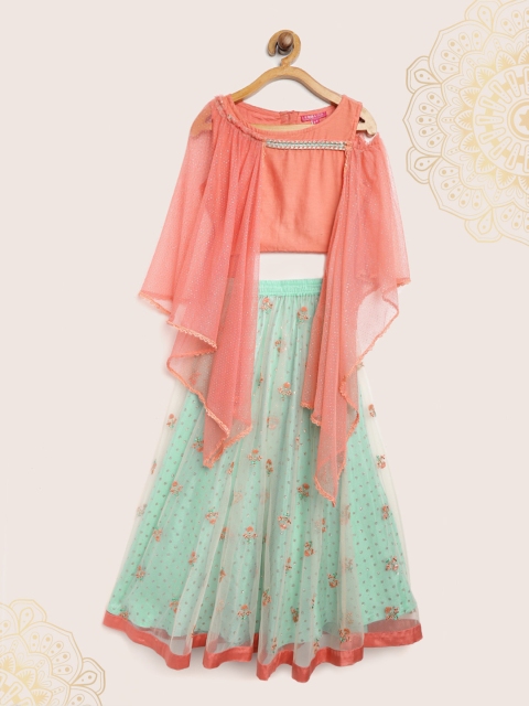 

Biba Sea Green & Coral Pink Ready to Wear Lehenga with Blouse