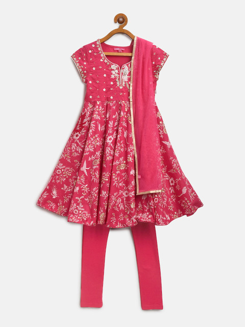 

Biba Girls Pink & White Printed Kurta with Churidar & Dupatta