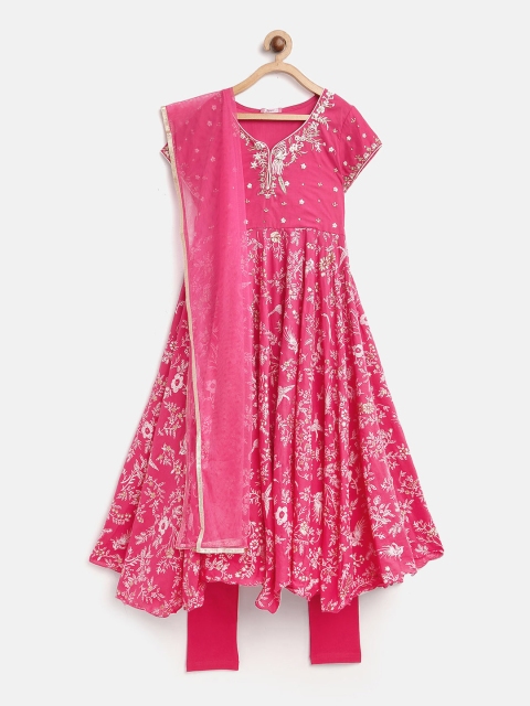 

Biba Girls Pink & White Printed Anarkali Kurta with Churidar & Dupatta