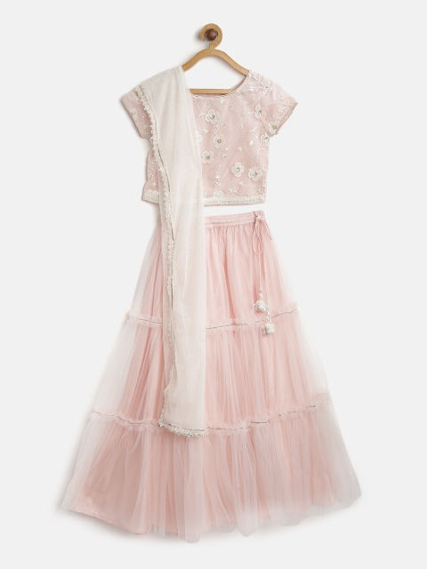 

Biba Pink & Off-White Embroidered Ready to Wear Lehenga & Blouse with Dupatta