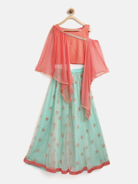 

Biba Sea Green & Coral Pink Ready to Wear Lehenga with Blouse