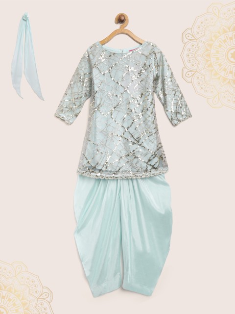 

Biba Girls Pastel Blue Embellished Kurti with Solid Patiala