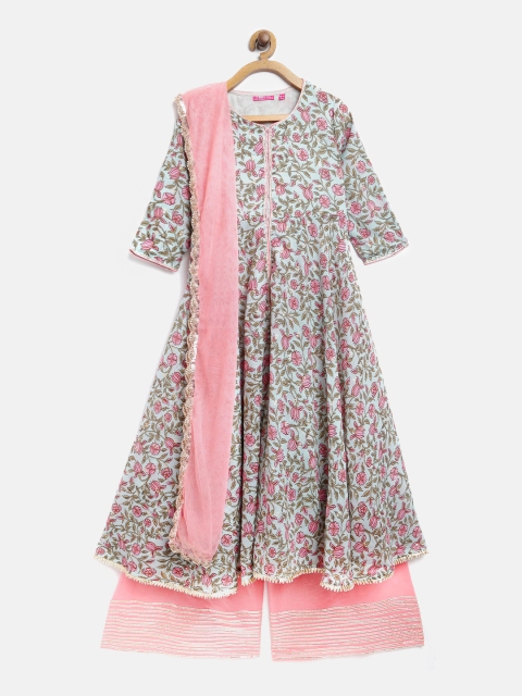 

Biba Girls Green & Pink Printed Kurta with Palazzos & Dupatta