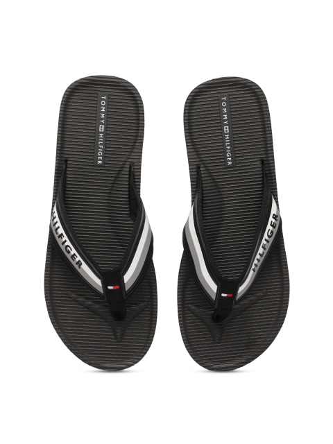 

Tommy Hilfiger Men Black & White Striped Thong Flip-Flops