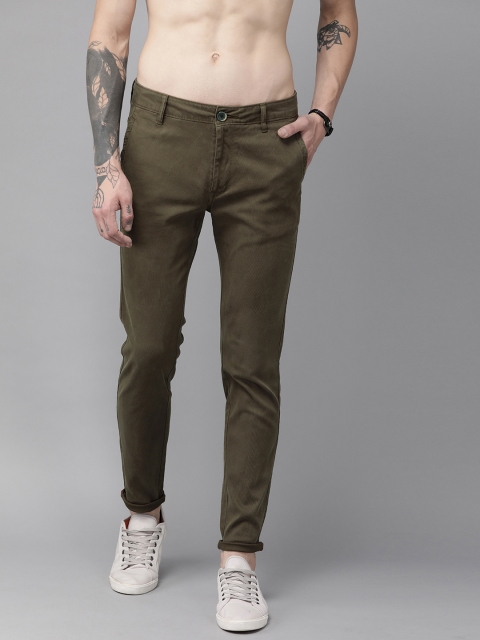 

Roadster Men Brown Regular Fit Self-Striped Regular Trousers
