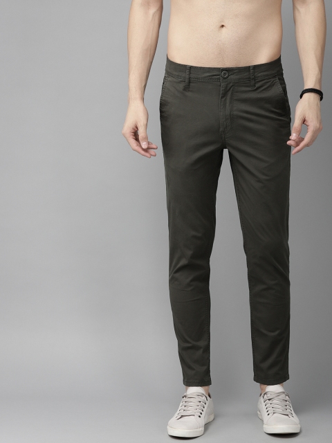 

Roadster Men Olive Green Slim Tapered Fit Solid Chinos