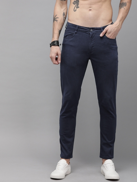 

The Roadster Lifestyle Co Men Navy Blue Soil Release Tapered Fit Ankle Length Solid Chinos