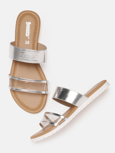 

Roadster Women Silver-Toned Solid Open Toe Flats