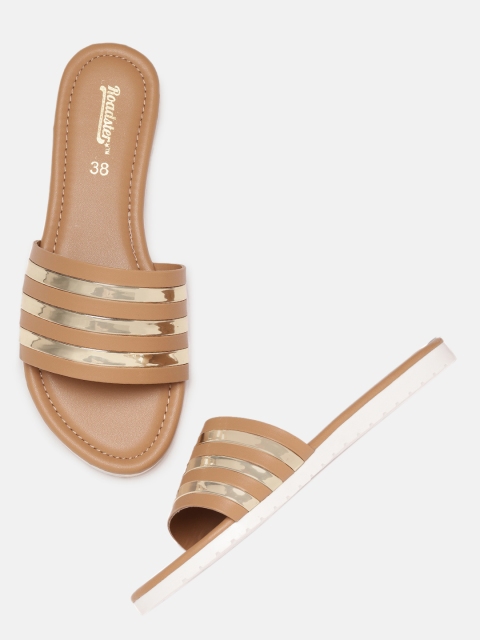 

Roadster Women Beige & Gold-Toned Colourblocked Open Toe Flats