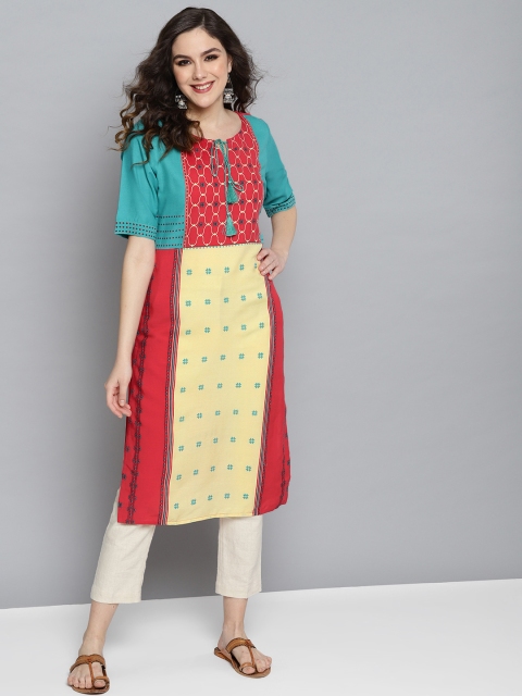 

HERE&NOW Women Red & Cream-Coloured Printed Straight Kurta