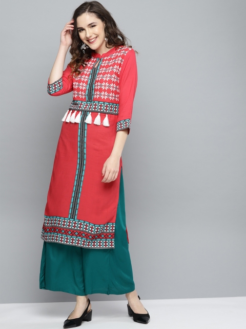 

HERE&NOW Women Red & White Printed Straight Kurta