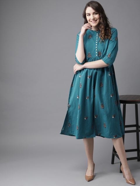 

HERE&NOW Women Blue Printed A-Line Dress