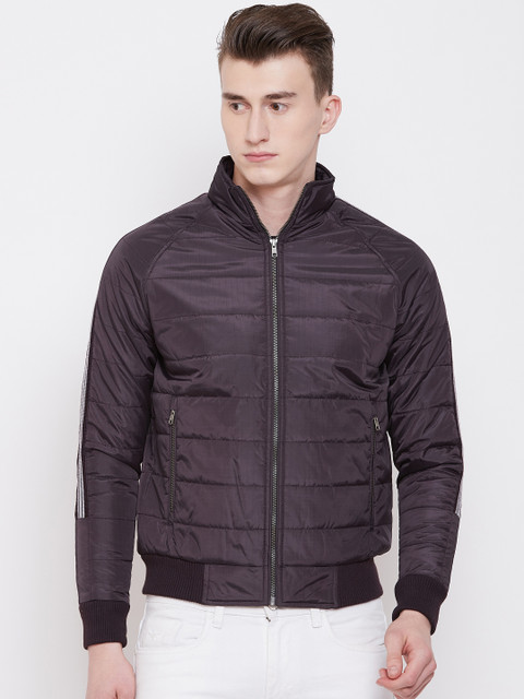 

Pierre Carlo Men Burgundy Solid Padded Bomber Jacket