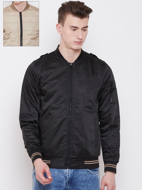 

Pierre Carlo Men Black & Beige Solid Reversible Bomber Jacket