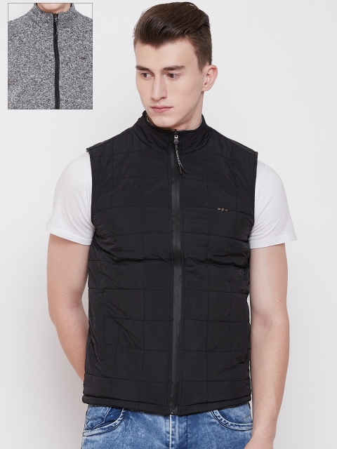 

Pierre Carlo Men Black & Grey Melange Solid Reversible Padded Jacket