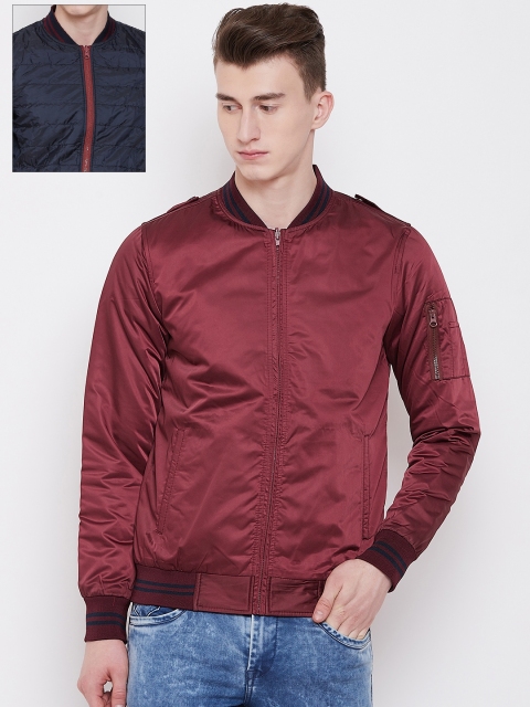 

Pierre Carlo Men Maroon & Navy Solid Reversible Bomber Jacket