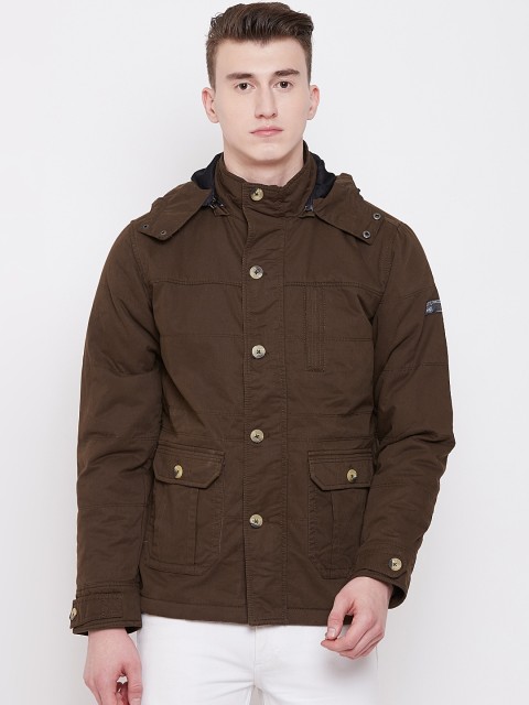 

Pierre Carlo Men Coffee Brown Solid Padded Jacket with Detachable Hood