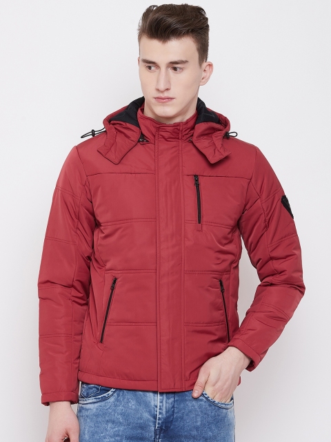 

Pierre Carlo Men Red Solid Padded Jacket with Detachable Hood