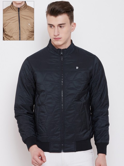 

Pierre Carlo Men Navy Blue & Beige Solid Reversible Jacket