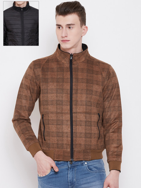 

Pierre Carlo Men Brown & Black Checked Reversible Bomber Jacket