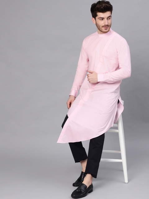 

See Designs Men Pink Solid Straight Asymmetric Kurta