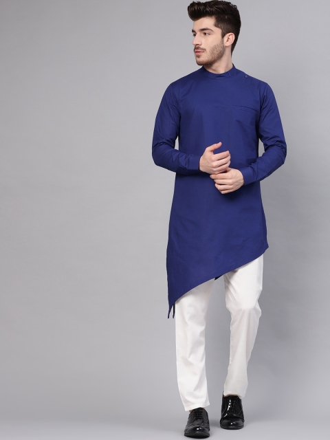 

See Designs Men Blue Woven Design Straight Kurta