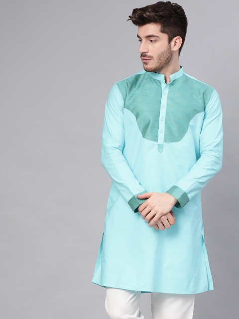 

See Designs Men Blue Yoke Design Straight Kurta