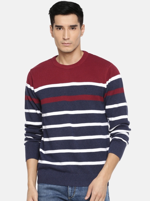 

Parx Men Red & Navy Blue Striped Sweater