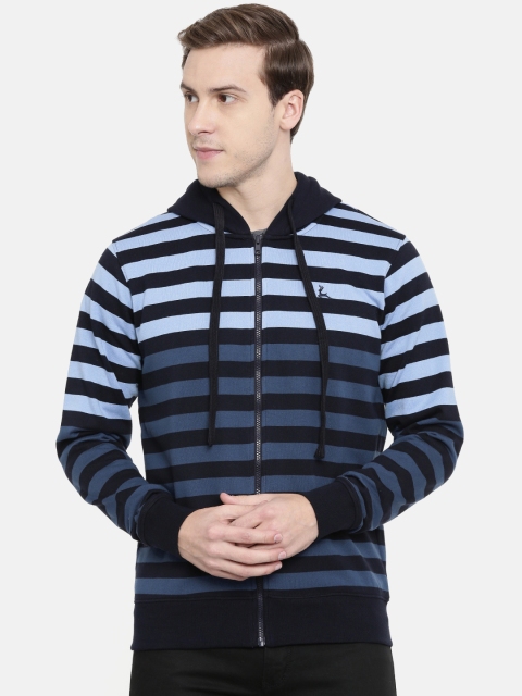 

Parx Men Blue Striped Hooded Sweatshirt